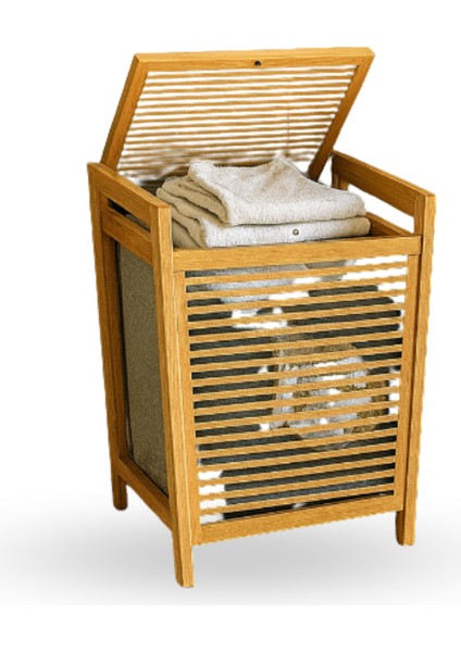 Büro Ev Ofis Dekoru Için 40X35X60CM Ahşap Bambu Kirli Çamaşır Sepeti