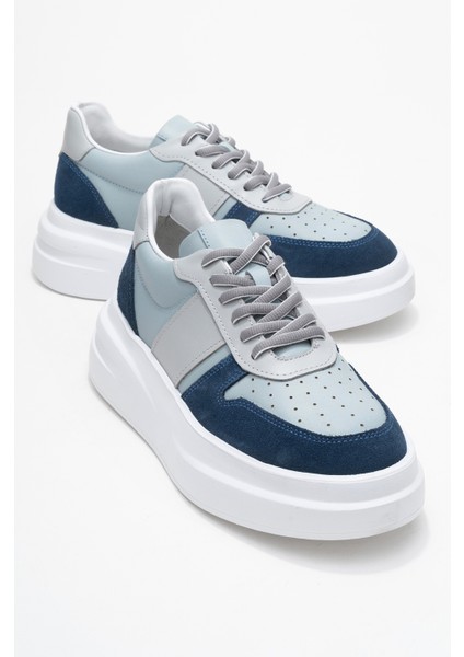 Kadın Kalın Tabanlı Bağcıklı Sneaker Gerçek Deri Cr 2554 Kot Mavi fiyatları