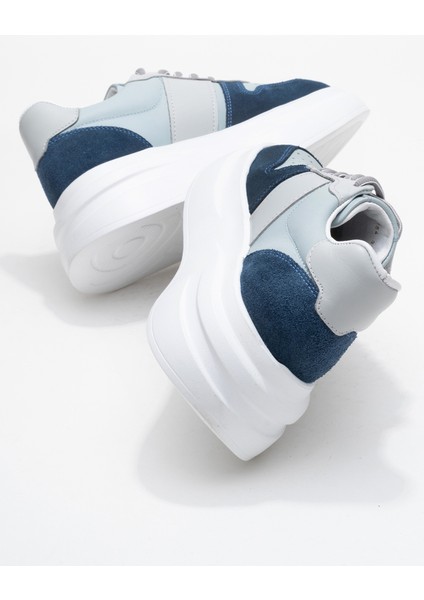 Kadın Kalın Tabanlı Bağcıklı Sneaker Gerçek Deri Cr 2554 Kot Mavi fırsatları