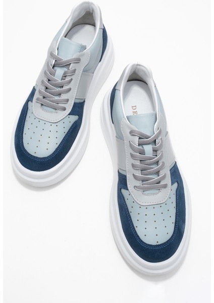 Kadın Kalın Tabanlı Bağcıklı Sneaker Gerçek Deri Cr 2554 Kot Mavi indirimleri