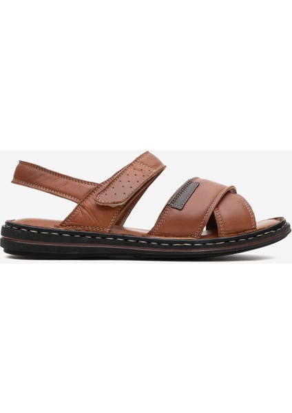 Erkek Çapraz Bantlı Sandalet Gerçek Deri Dc 1216 Taba