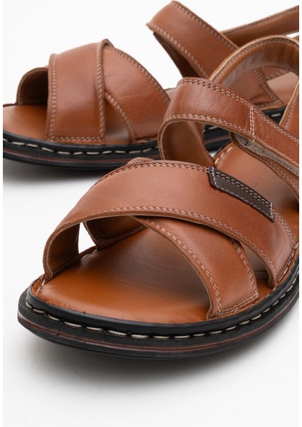 Erkek Çapraz Bantlı Sandalet Gerçek Deri Dc 1216 Taba modelleri