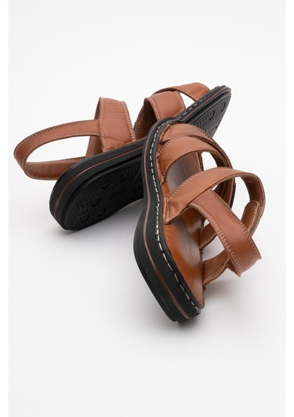 Erkek Çapraz Bantlı Sandalet Gerçek Deri Dc 1216 Taba fırsatları