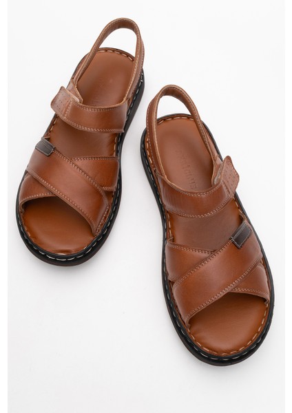 Erkek Çapraz Bantlı Sandalet Gerçek Deri Dc 1216 Taba indirimleri