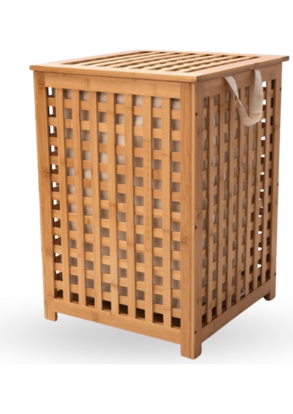 Büro Ev Ofis Dekoru Için 45X45X62CM Kumaş Hazneli Ahşap Kirli Çamaşır Sepeti