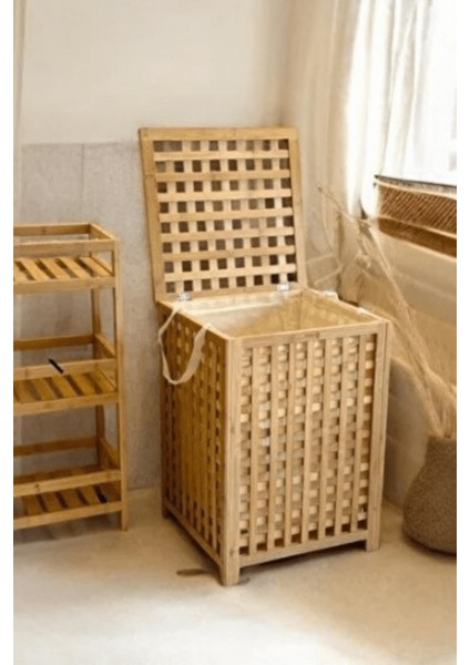 Büro Ev Ofis Dekoru Için 45X45X62CM Kumaş Hazneli Ahşap Kirli Çamaşır Sepeti fiyatları