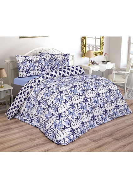 Erika Çift Kişilik Lastikli Çarşaflı Nevresim Takımı Mavi fiyatları