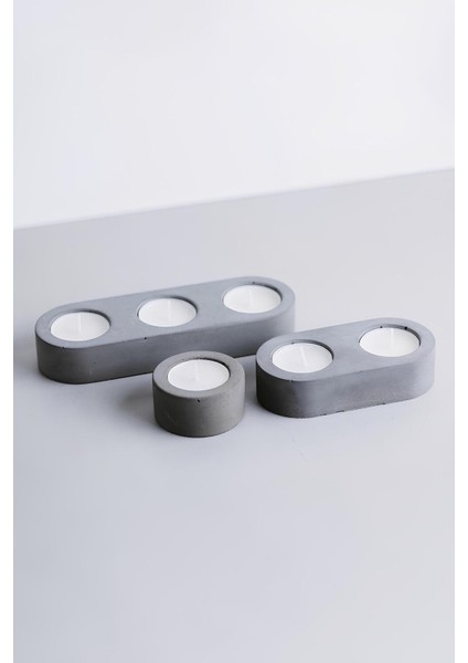 Dekoratif Beton Tealight Mumluk 3’lü | Modern El Yapımı Mumluk & Şamdan Seti