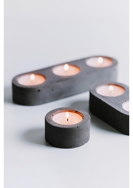 Dekoratif Beton Tealight Mumluk 3’lü | Modern El Yapımı Mumluk & Şamdan Seti