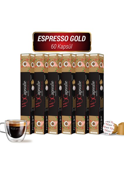 apsule No:1 Espresso Gold Nespresso Uyumlu Kapsül Kahve 60'lı Avantaj Paketi
