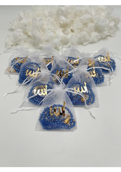 Hediyelik Lafızlı Kesede Inci Tesbih ( 10 Adet ) ( Mevlid - Hac - Umre -Bohça)