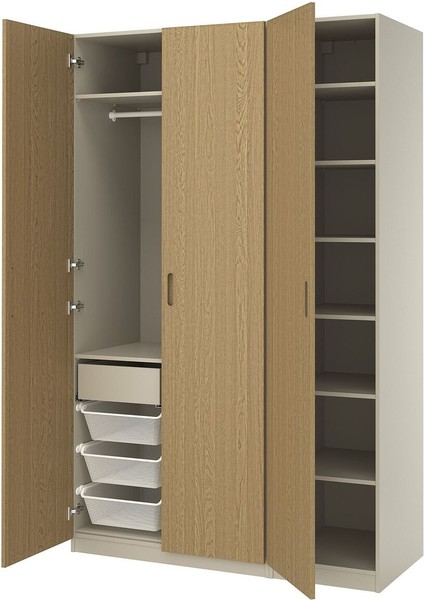 Pax Gardırop, Gri-Bej-Meşe Kaplama, 150X60X236 cm