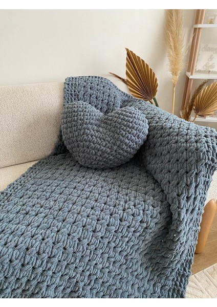El Örgüsü Puffy Kalp Yastık ve Battaniye 100X160 fiyatları