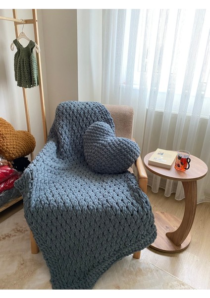 El Örgüsü Puffy Kalp Yastık ve Battaniye 100X160 modelleri