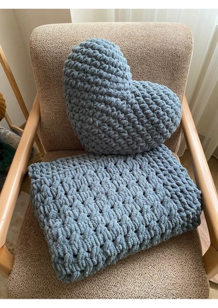 El Örgüsü Puffy Kalp Yastık ve Battaniye 100X160 indirimleri