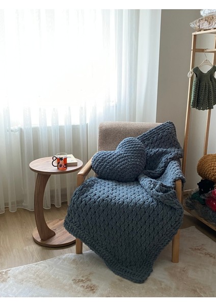 El Örgüsü Puffy Kalp Yastık ve Battaniye 100X160