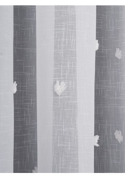 Ponpon Desenli Keten Düz Tül Perde Gramajlı (1/2.5 Normal Pile)