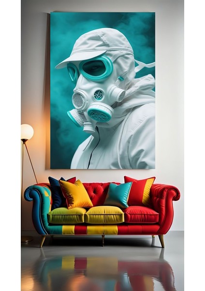 Gaz Maskeli Adam Ev Duvar Salon Güzellik Salonu Ofis Dükkan Dekarasyon Kanvas Tablo