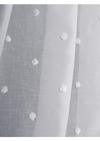 Ponpon Desenli Keten Düz Tül Perde Gramajlı (1/2.5 Normal Pile)