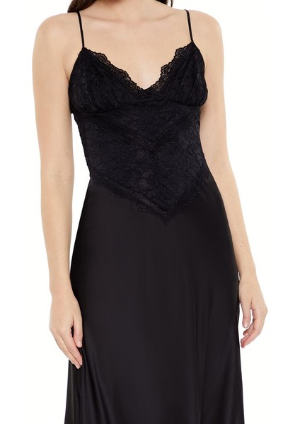 Dantel Yaka Detaylı Saten Elbise fiyatları