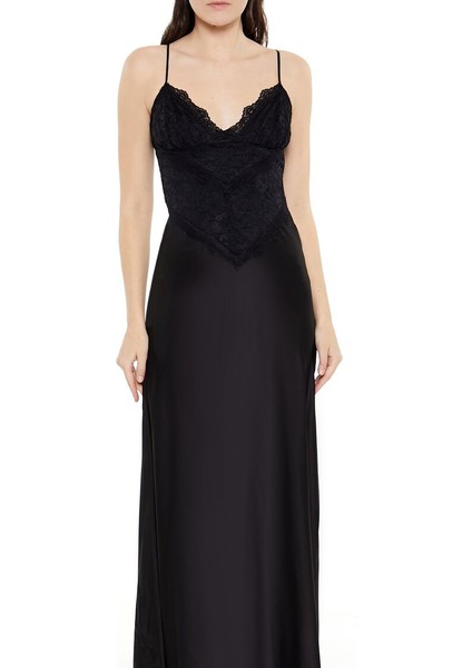 Dantel Yaka Detaylı Saten Elbise modelleri