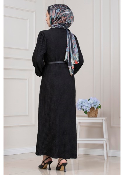 Yuvarlak Yaka Yağmur Elbise-Siyah indirimleri