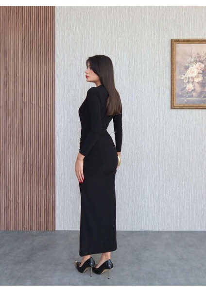 Kemerli Büzgü Detay Uzun Elbise indirimleri