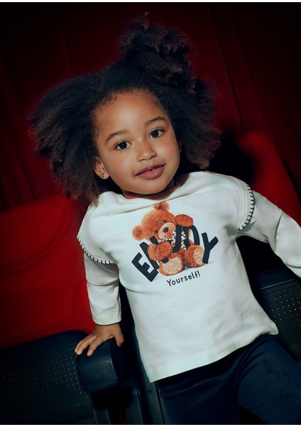 Kız Çocuk Ayıcık Baskılı Pamuklu Bluz - 4-10 Yaş | Yumuşacık & Şık Tasarım