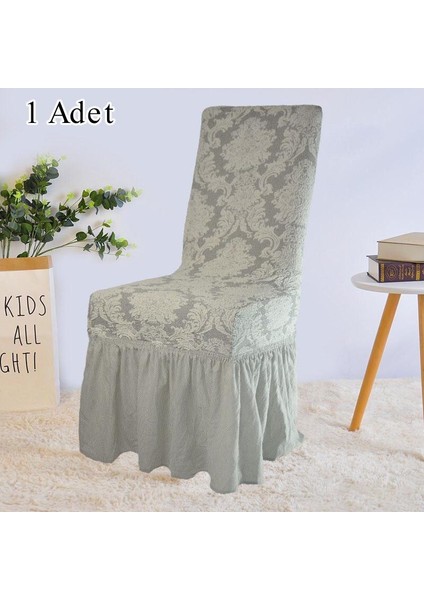 Jakarli Şal Desen Etekli Sandalye Örtüsü, Yüksek Kaliteli, Yıkanabilir, Esnekli, Lastikli 1 Adet