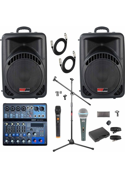 Ample Center-Paket-2 Aktif Hoparlör ve Mixer Full Ses Sistemi Seti