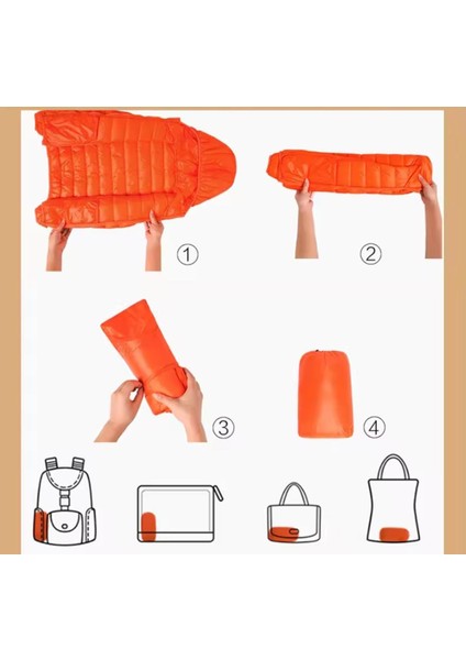 Ekstra Hafif Katlanıp Kendi Kesesine Konan Dolgulu Mont, Ultra Hafif ve Ince, Tüy Dolgulu Kadın Ceket, Iki Yanda Fermuarlı Gizli Cep