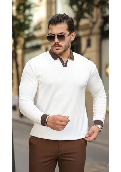 Erkek Renkli Yaka Manşet Uzun Kollu Triko fiyatları