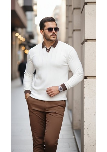 Erkek Renkli Yaka Manşet Uzun Kollu Triko fırsatları