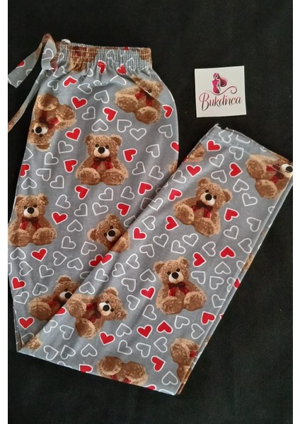 Gri Ayıcıklı ve Kalpli Pijama Altı fiyatları