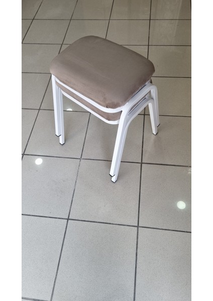 Tabure 2 Adet Beyaz Demir Ayaklı Silinebilir Kumaş Yeni Trend Mutfak Taburesi Lüx Dikdörtgen Tabure