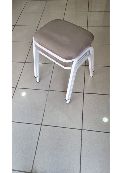 Tabure 2 Adet Beyaz Demir Ayaklı Silinebilir Kumaş Yeni Trend Mutfak Taburesi Lüx Dikdörtgen Tabure modelleri