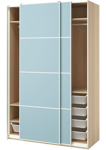 Pax Sürgü Kapaklı Gardırop, Ağartılmış Meşe Görünümlü-Açık Mavi, 150X66X236 cm