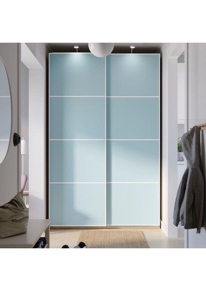 Pax Sürgü Kapaklı Gardırop, Ağartılmış Meşe Görünümlü-Açık Mavi, 150X66X236 cm fiyatları