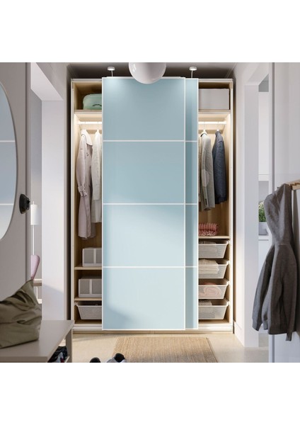 Pax Sürgü Kapaklı Gardırop, Ağartılmış Meşe Görünümlü-Açık Mavi, 150X66X236 cm modelleri