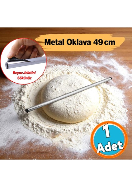 Silindir Yuvarlak Metal Oklava Alüminyum Tekli 49 cm Mutfak Börek Hamur Un Yufka Açma Krom Renk