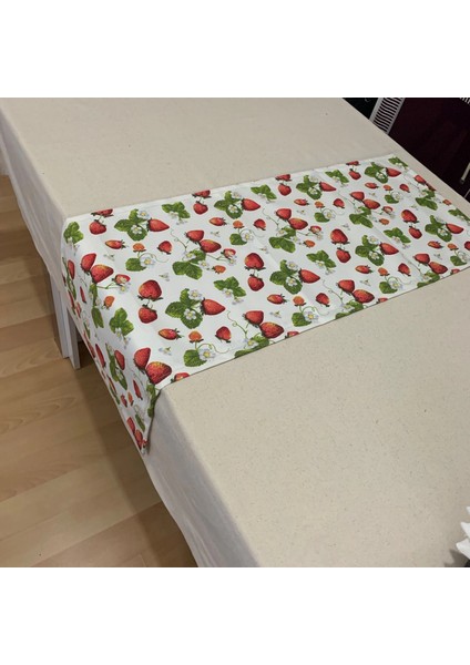 Çilek Desenli Runner, Duck Kumaş Runner, Su ve Leke Itici | Dayanıklı, Modern Tasarım 40X150 cm fiyatları