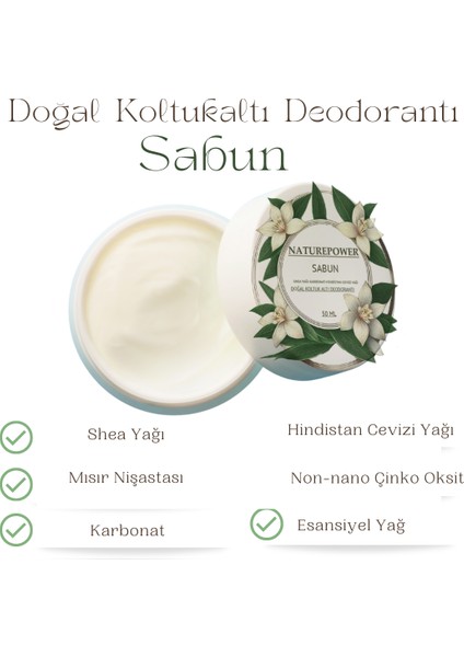 %100 Doğal Krem Koltuk Altı Deodorantı Ter Kokusu Önleyici Sabun Esanslı 50 ml
