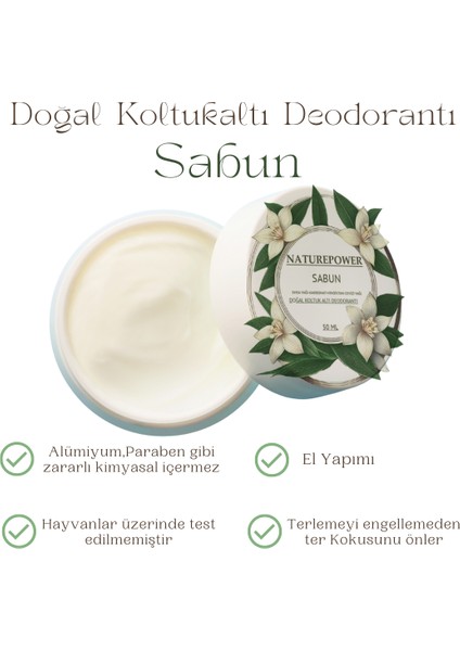 %100 Doğal Krem Koltuk Altı Deodorantı Ter Kokusu Önleyici Sabun Esanslı 50 ml fiyatları