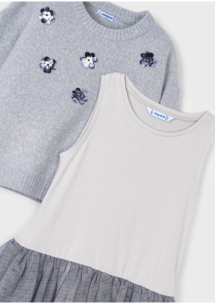 4-10 Yaş Arası Örme Elbise Set - Gri indirimleri