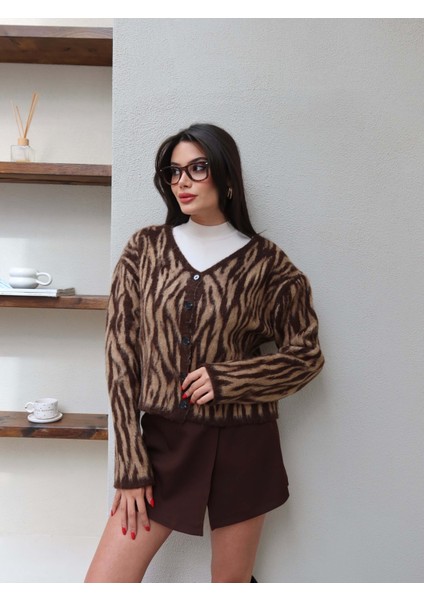 Zebra Desen Düğmeli Hırka