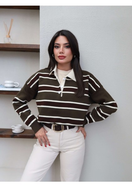 Polo Yaka Şeritli Triko Kazak fiyatları