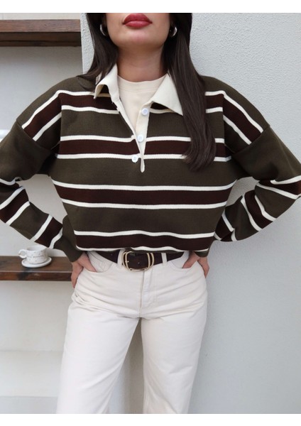 Polo Yaka Şeritli Triko Kazak modelleri