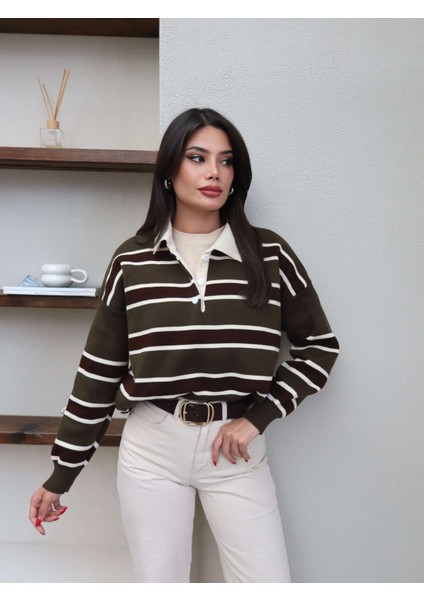 Polo Yaka Şeritli Triko Kazak fırsatları