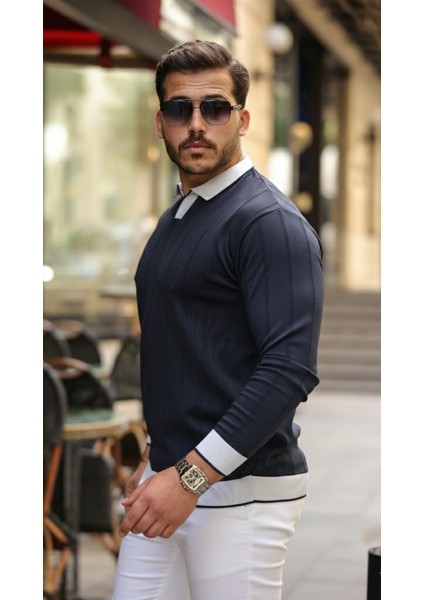 Erkek Renkli Yaka Manşet Uzun Kollu Triko fırsatları