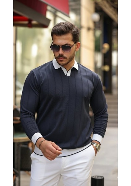 Erkek Renkli Yaka Manşet Uzun Kollu Triko indirimleri